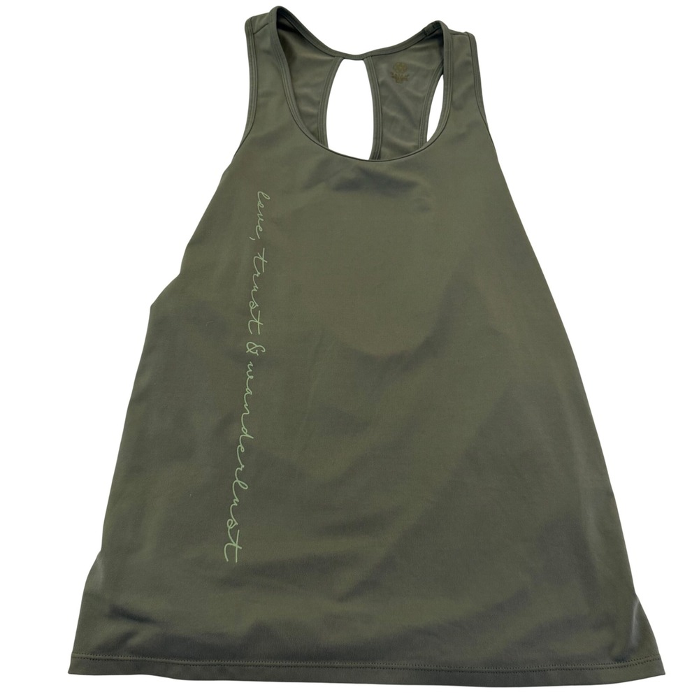 Gaiam Love Trust Wanderlust Yoga Tank Top Olive Green Small Shelf Bra Racerback